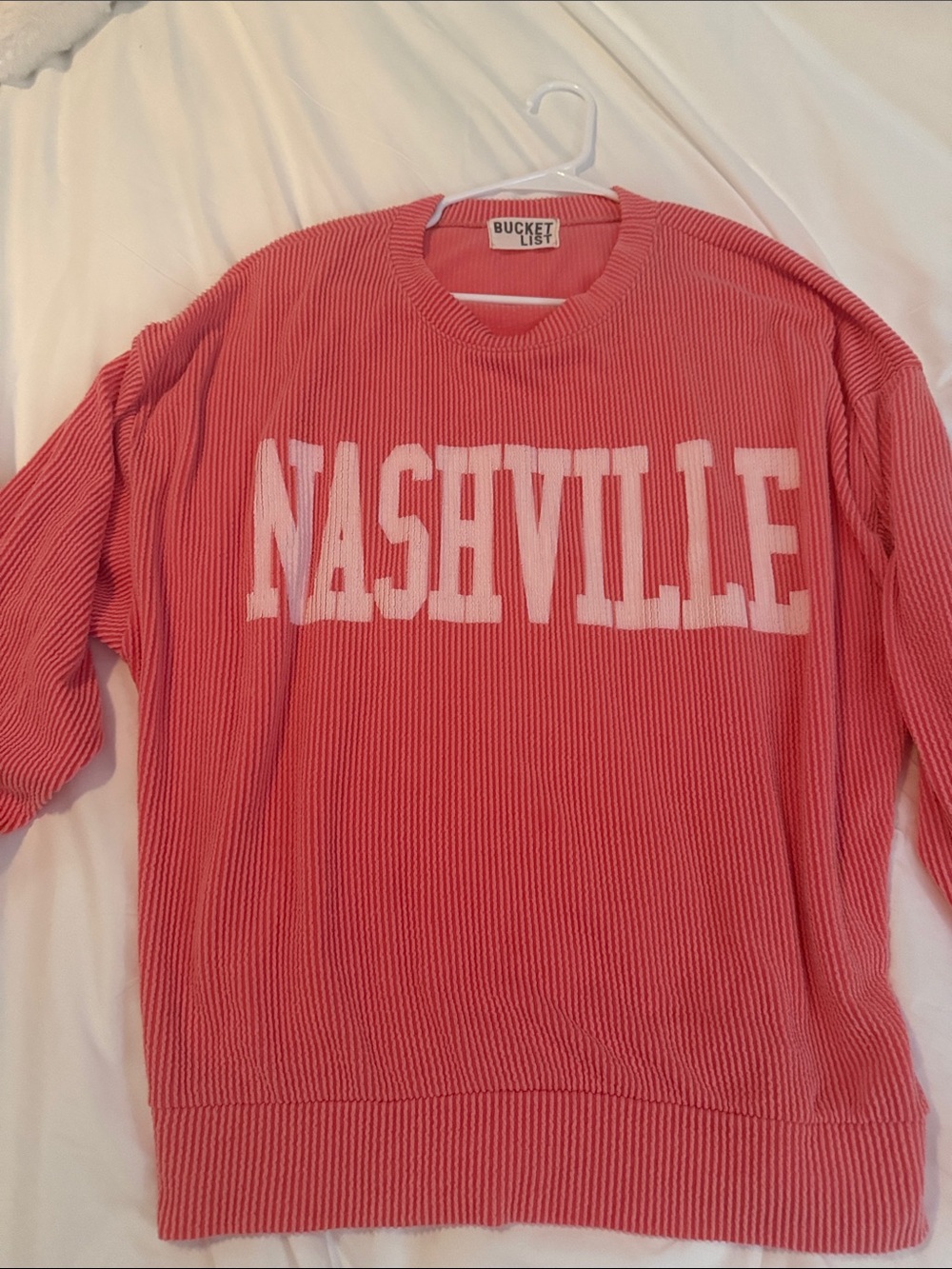 BUCKETLIST Coral Pink 'NASHVILLE' Ribbed Crewneck Sweater